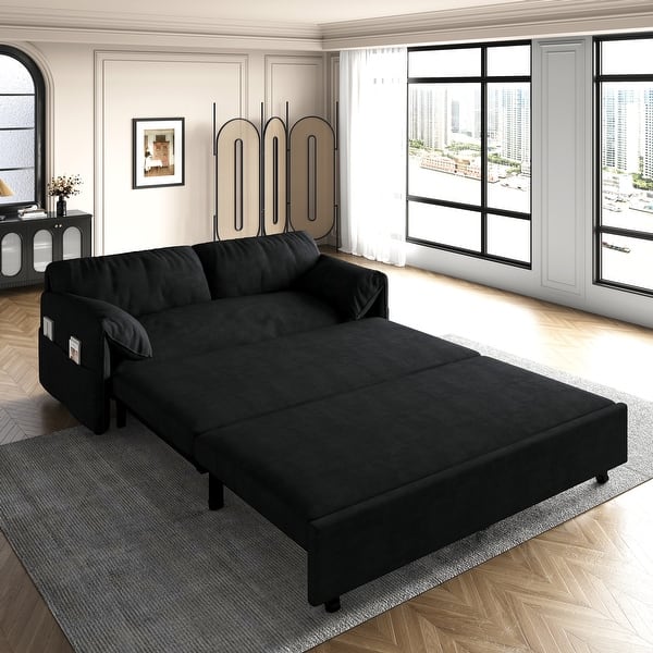 63.8" Queen Pull Out Sofa Bed, 3in1 Convertible Sleeper Sofa with Side Storage Bed Bath